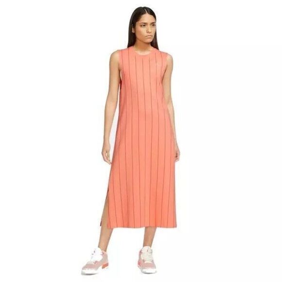 Air Jordan (Her)itage Pink Striped Loose Fit Midi Dress Womens XS Shift Pullover - Picture 1 of 10
